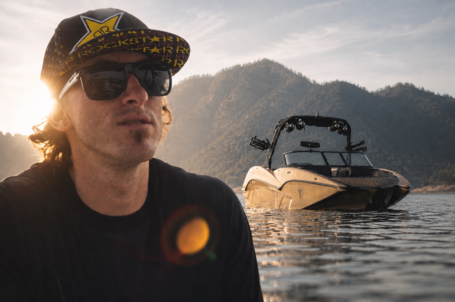 Randall Harris with the memorial wake boat